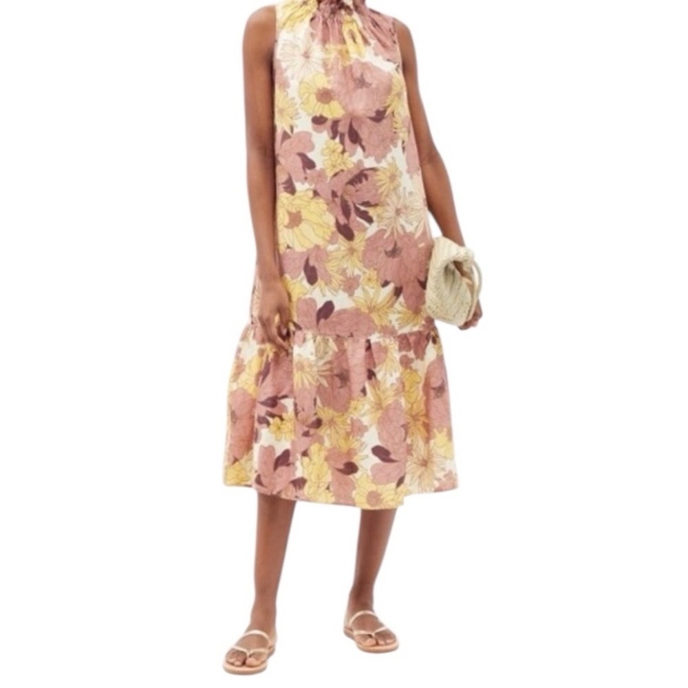 Ephemera Maui Garland linen dress‎ 6 tiered sleeveless floral coastal preppy